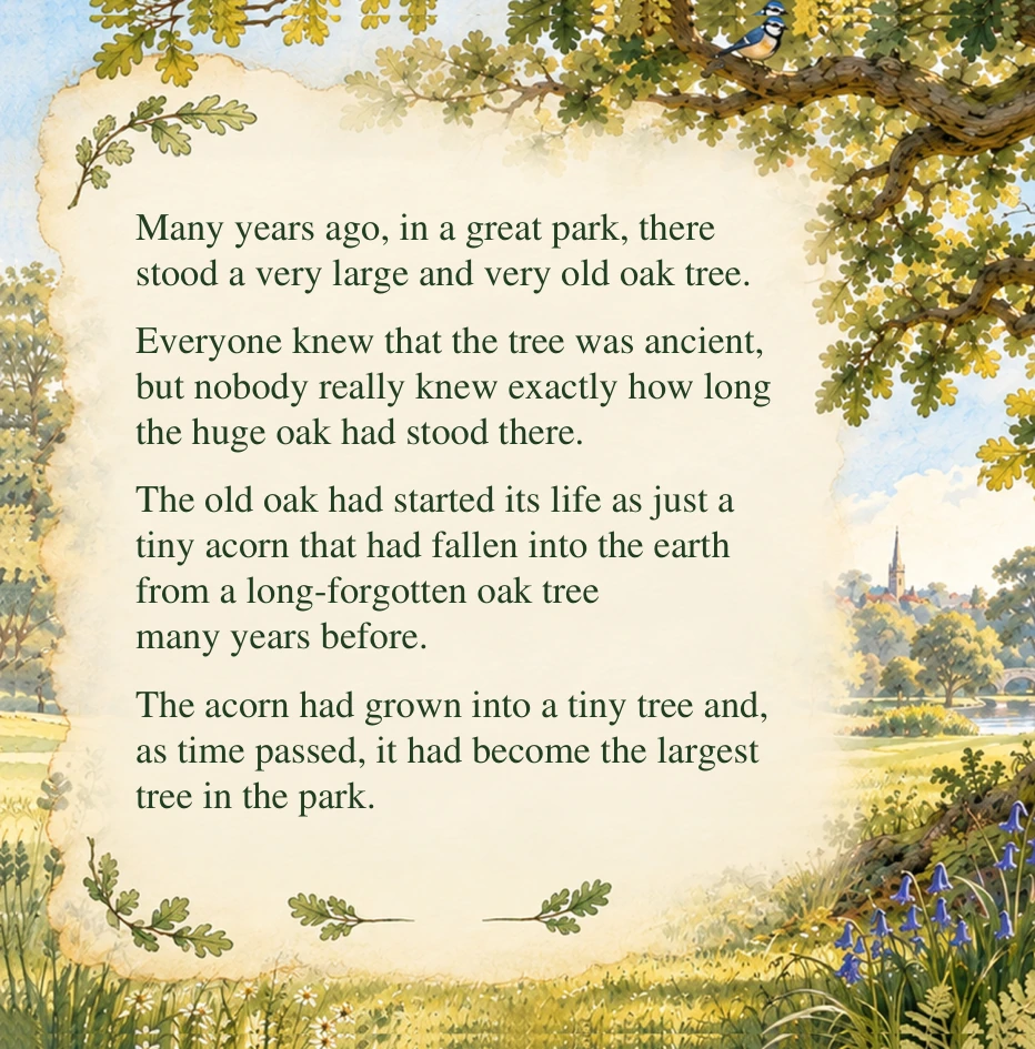 Opening page of The Old Oak Tree